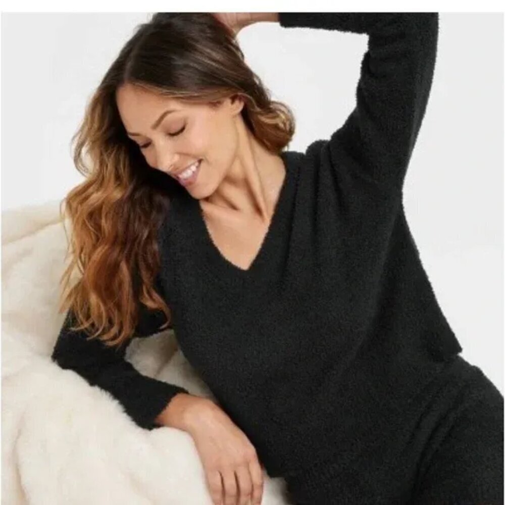 Cozy Lounge S Stars Above Black Set Long Sleeve V Neck Top Pants Pajamas Sweater